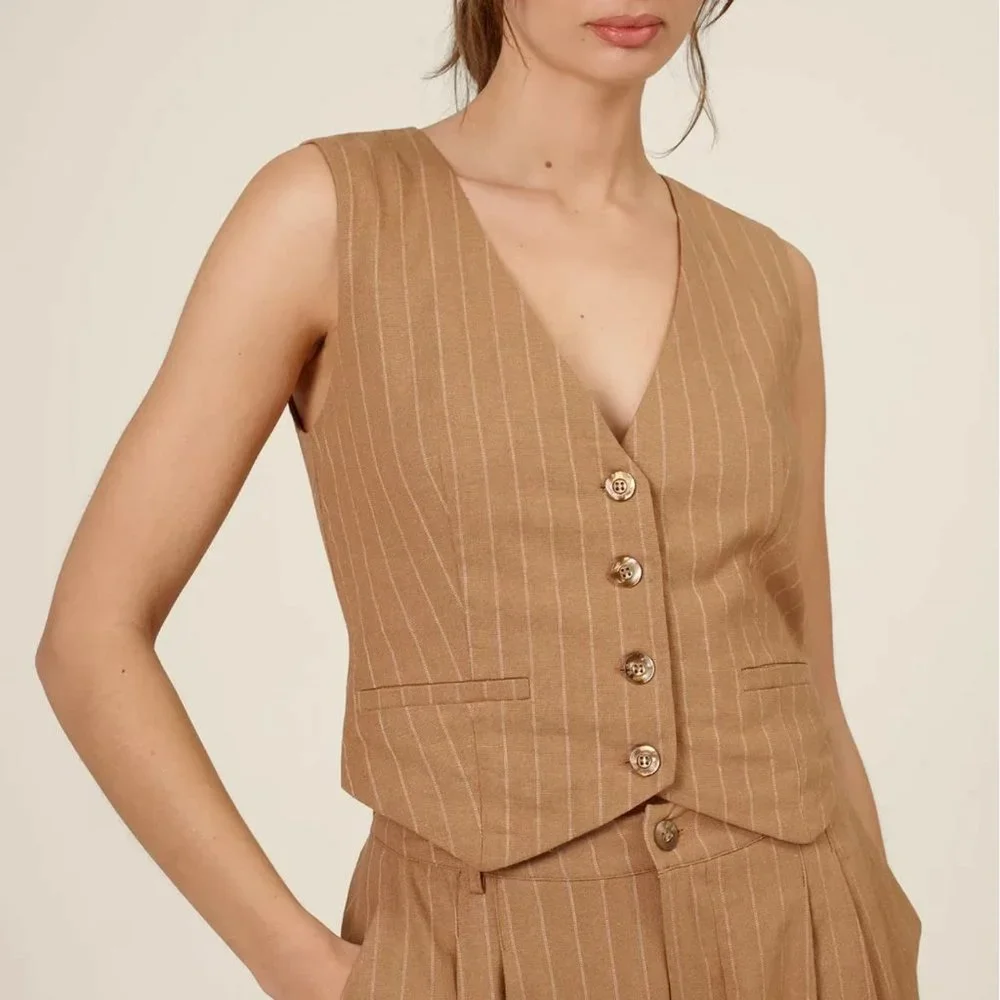 Nicholas Colbie Striped Linen Vest Sz6 - Picture 1 of 8